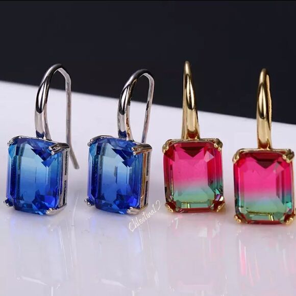 NEW Tourmaline 18K Rhodium Plated Drop Earrings - Picture 1 of 13